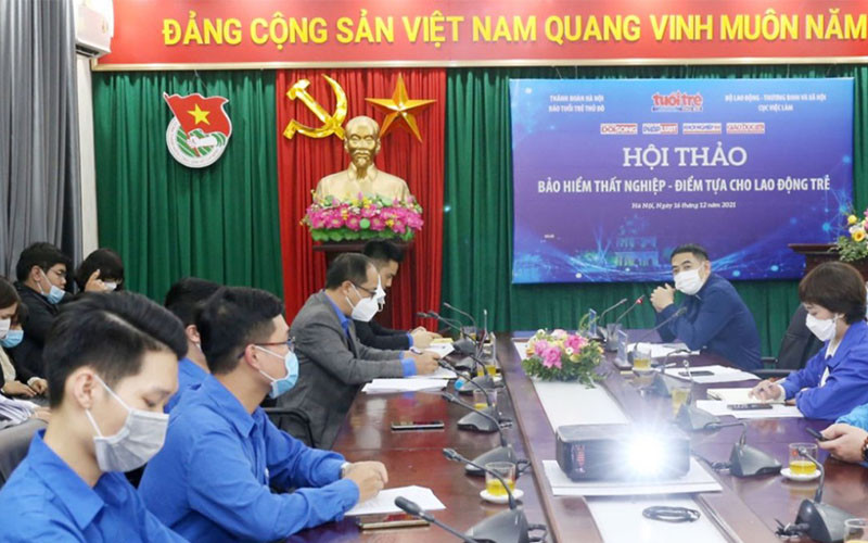 Điểm cầu hội thảo tại trụ sở Thành đoàn Hà Nội. (Ảnh: BTC) Giải đáp những vấn đề người trẻ quan tâm về bảo hiểm thất nghiệp -0