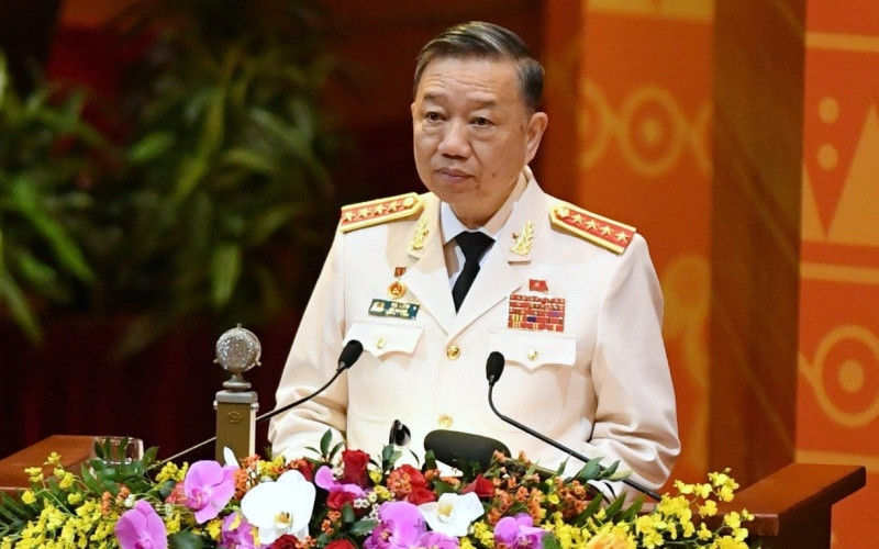 Đại tướng Tô Lâm, Ủy viên Bộ Chính trị, Bí thư Đảng ủy Công an Trung ương, Bộ trưởng Công an trình bày tham luận. IMG_2566-1611736305132.jpg