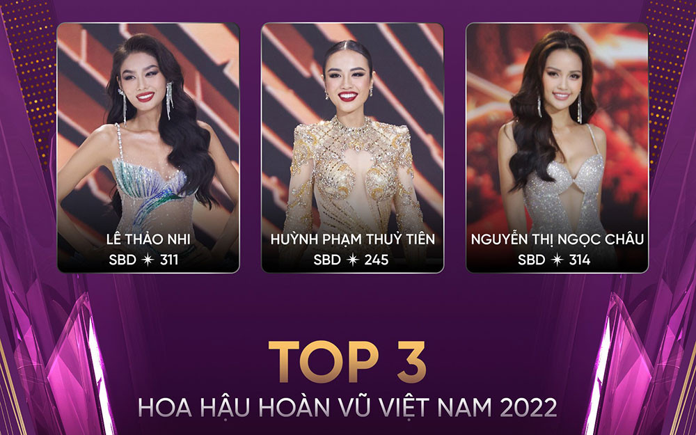 Top 3 Hoa hậu Hoàn vũ Việt Nam. (Ảnh: Fanpage Hoa hậu Hoàn vũ Việt Nam) Nguyễn Thị Ngọc Châu đăng quang Hoa hậu Hoàn vũ Việt Nam 2022 -0