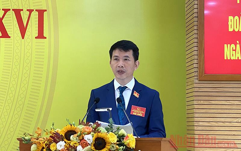 Đồng chí Phạm Tuấn Long, Phó Bí thư Quận ủy, Chủ tịch UBND quận Hoàn Kiếm trình bày Báo cáo kiểm điểm của BCH Đảng bộ quận khóa 25 tại Đại hội. Phát triển quận Hoàn Kiếm ngày càng giàu đẹp, văn minh -0
