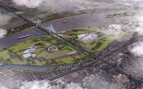 Cầu Tứ Liên có kiến trúc độc đáo nối trung tâm Hà Nội với sân bay quốc tế Nội Bài.