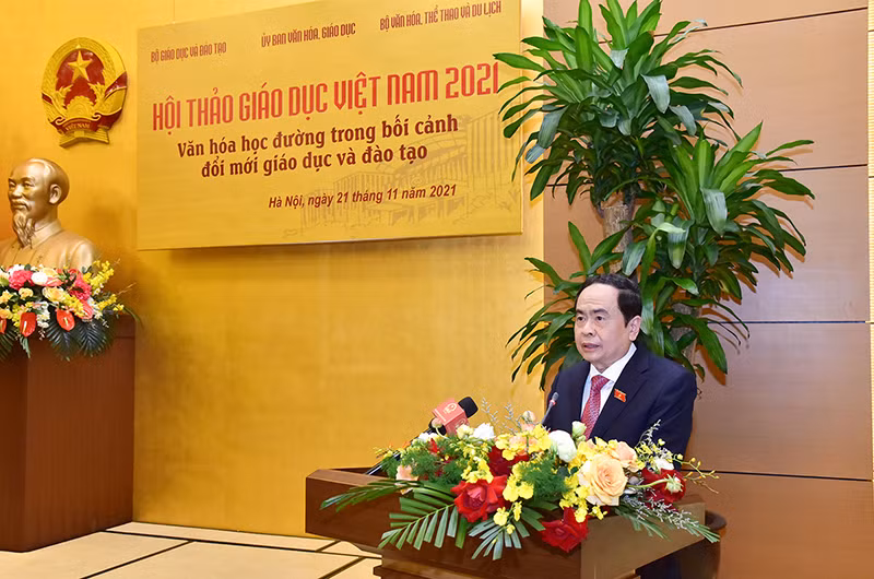 Đồng chí Trần Thanh Mẫn, Ủy viên Bộ Chính trị, Phó Chủ tịch Thường trực Quốc hội phát biểu chỉ đạo Hội thảo. (Ảnh: quochoi.vn)