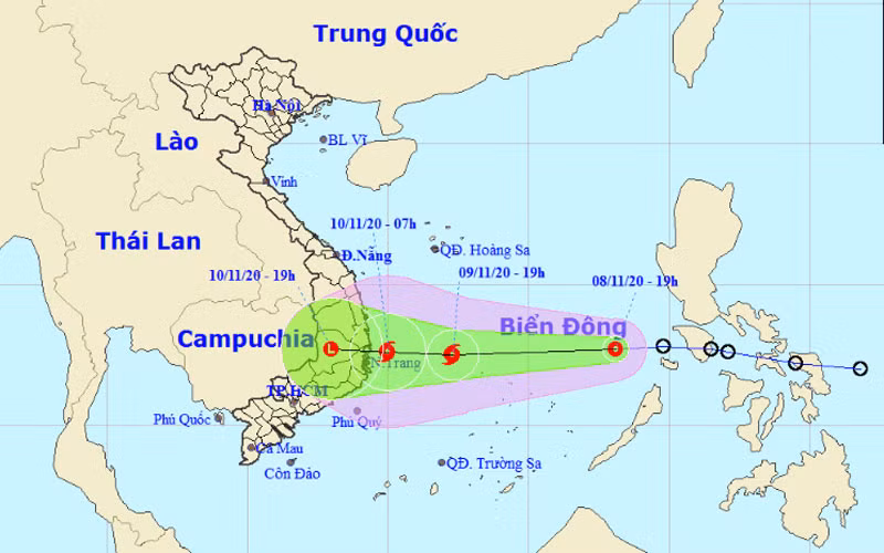 Vị trí và hướng di chuyển của áp thấp nhiệt đới. (Nguồn: nchmf.gov.vn)