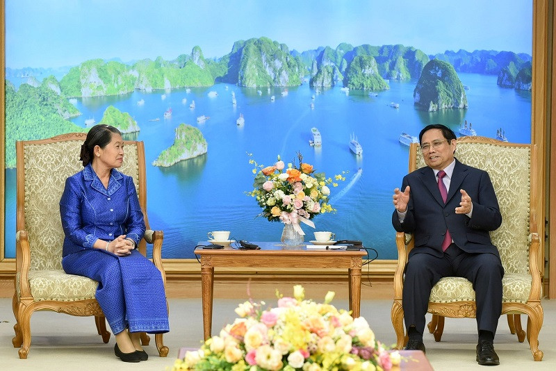 Thủ tướng Phạm Minh Chính tiếp Phó Thủ tướng Campuchia Men Sam An. (Ảnh: VGP) Thủ tướng Phạm Minh Chính tiếp xã giao Phó Thủ tướng Campuchia Men Sam An -0