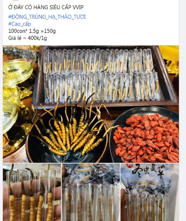 Có thể dễ dàng tìm mua đông trùng hạ thảo trên mạng xã hội facebook Thị trường thực phẩm phục hồi sức khỏe “hậu Covid”: Loạn giá! -0