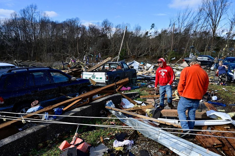 Những gì còn sót lại của 1 ngôi nhà bị tàn phá bởi lốc xoáy ở Dawson Springs, Kentucky. (Ảnh: Reuters) Mỹ ban bố tình trạng khẩn cấp sau thảm họa lốc xoáy -0