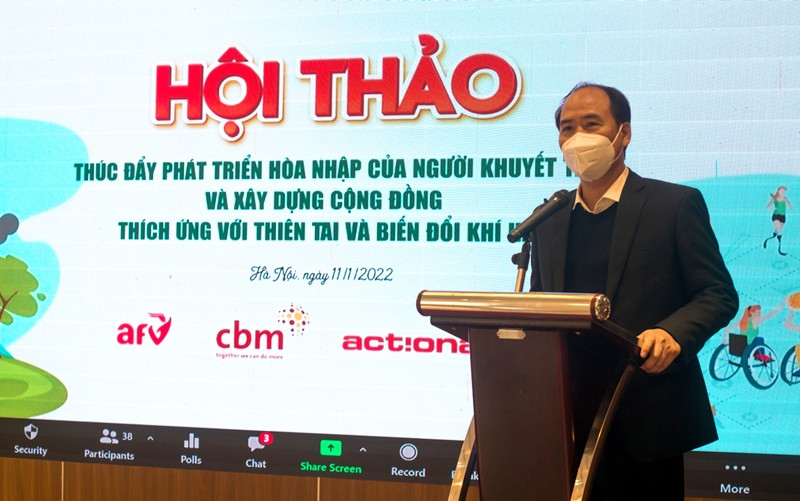 Thứ trưởng Lao động-Thương binh và Xã hội Nguyễn Văn Hồi phát biểu tại hội nghị. (Ảnh: TRUNG HƯNG) Tăng cường tham gia của người khuyết tật vào công tác phòng, chống thiên tai -0