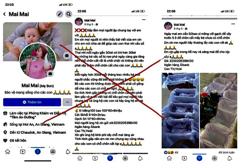 Trang facebook cá nhân với nội dung lừa đảo để trục lợi tiền ủng hộ của Cao Thị Hoài. Bắt đối tượng kêu gọi từ thiện trá hình để trục lợi -0
