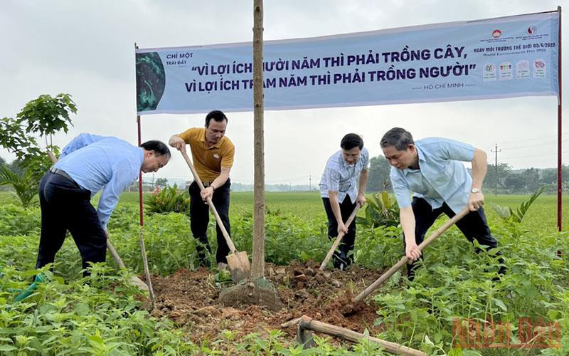 Các đại biểu tham gia trồng cây xanh bảo vệ môi trường.