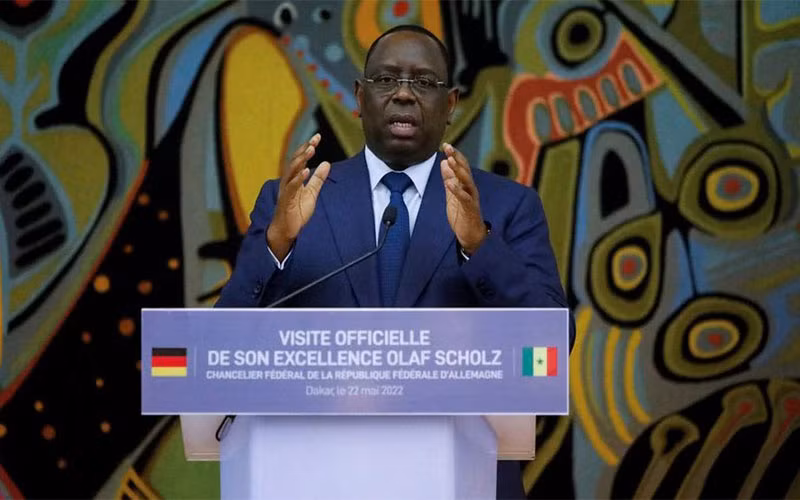 Tổng thống Senegal Macky Sall phát biểu trong buổi họp báo khi tiếp đón Thủ tướng Đức Olaf Scholz, ngày 22/5/2022 tại Dakar. (ẢNH: REUTERS)