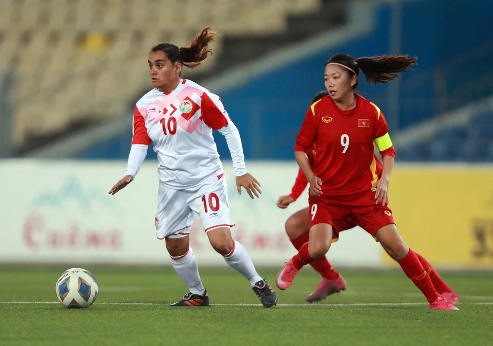 Đội tuyển nữ Việt Nam giành chiến thắng 7-0 trước Tajikistan để giành vé vào vòng chung kết Asian Cup 2022. (Ảnh: VFF)