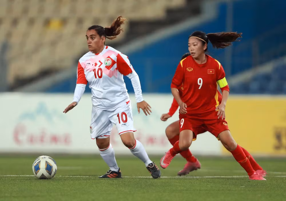 Đội tuyển nữ Việt Nam giành chiến thắng 7-0 trước Tajikistan để giành vé vào vòng chung kết Asian Cup 2022. (Ảnh: VFF)