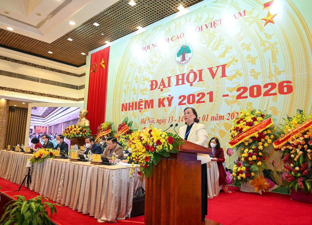 Chủ tịch Hội Người cao tuổi Việt Nam Phạm Thị Hải Chuyền đọc diễn văn khai mạc. Khai mạc Đại hội VI Người cao tuổi Việt Nam -0