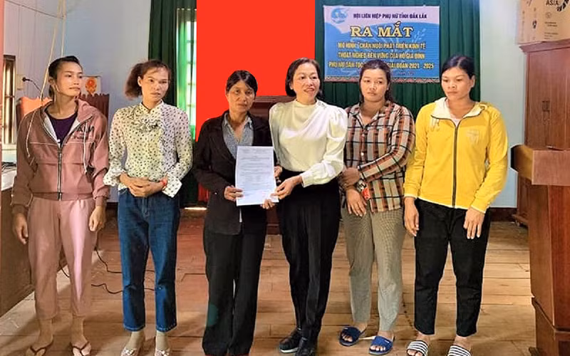 Lãnh đạo Hội Liên hiệp Phụ nữ Đắk Lắk trao quyết định thành lập mô hình điểm cho các thành viên tham gia mô hình.