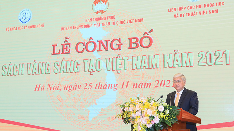 Chủ tịch Ủy ban Trung ương Mặt trận Tổ quốc Việt Nam Đỗ Văn Chiến. (Ảnh: Quang Vinh) Vinh danh 76 công trình, giải pháp tiêu biểu trong Sách vàng sáng tạo 2021 -0