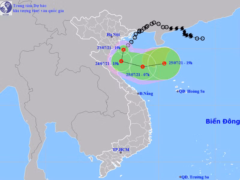 Vị trí và hướng di chuyển của áp thấp nhiệt đới lúc 19 giờ. (Nguồn: nchmf.gov.vn)