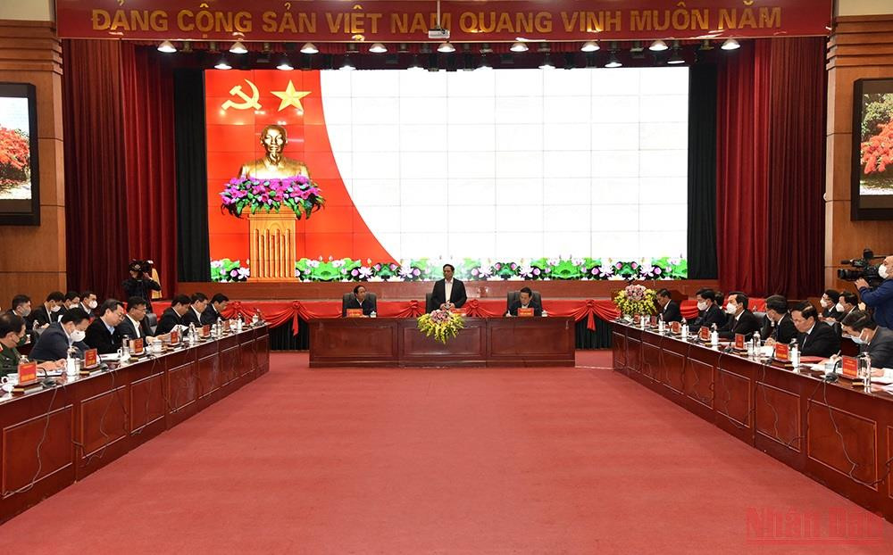 Quang cảnh buổi làm việc. Thủ tướng Chính phủ Phạm Minh Chính thăm và làm việc tại thành phố Hải Phòng -0