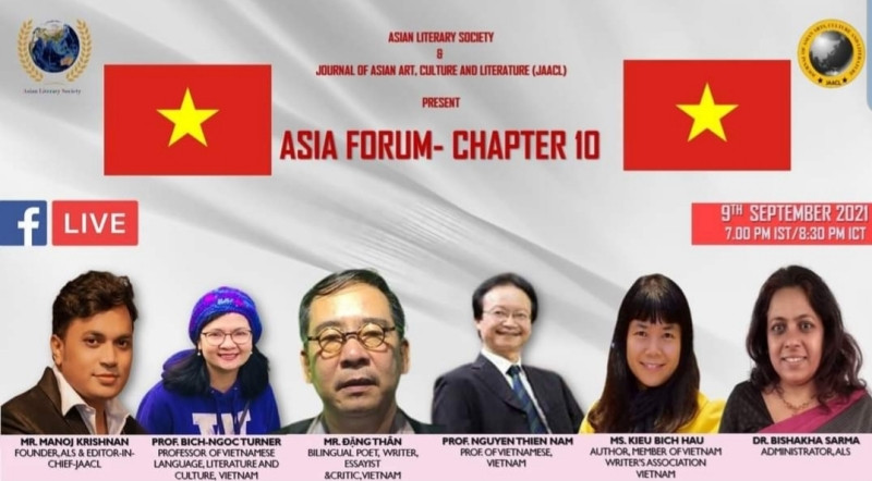 Nhà văn Kiều Bích Hậu tham dự “Diễn đàn châu Á” (Asia Forum) do Hội văn học châu Á và Tạp chí Văn hóa, văn học, nghệ thuật châu Á tổ chức trực tuyến, tháng 8/2021. (Ảnh: NVCC) Mở những cánh cửa, đưa văn học Việt ra thế giới -0