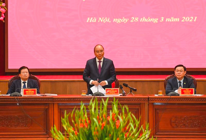 Thủ tướng Nguyễn Xuân Phúc phát biểu ý kiến tại buổi làm việc. Thủ tướng Nguyễn Xuân Phúc làm việc với lãnh đạo chủ chốt TP Hà Nội -0