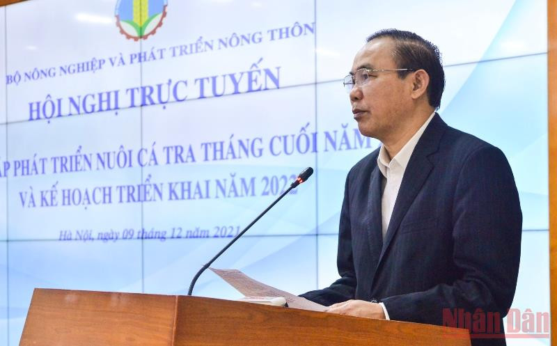 Thứ trưởng Nông nghiệp và Phát triển nông thôn Phùng Đức Tiến phát biểu chỉ đạo tại Hội nghị. (Ảnh: PHÚC HUY) Nâng cao chất lượng sản xuất chế biến cá tra -0