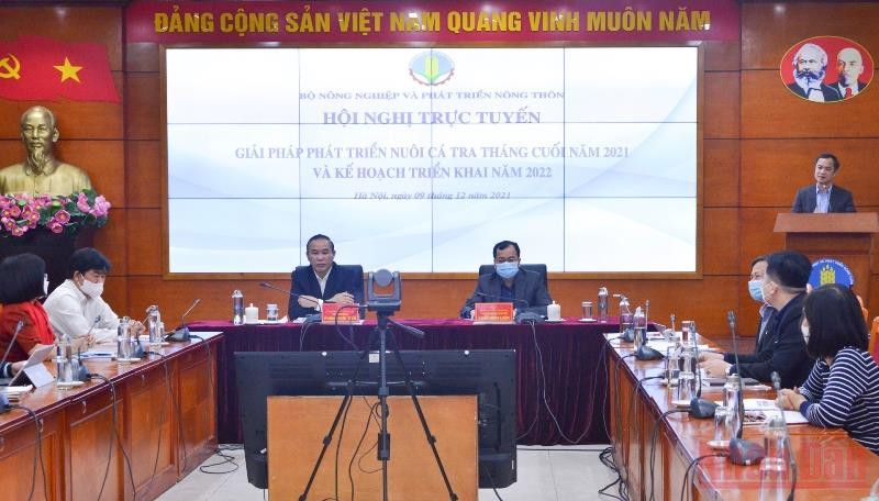 Hội nghị trực tuyến Giải pháp phát triển nuôi cá tra tháng cuối năm 2021 và kế hoạch triển khai năm 2022. (Ảnh: PHÚC HUY) Nâng cao chất lượng sản xuất chế biến cá tra -0