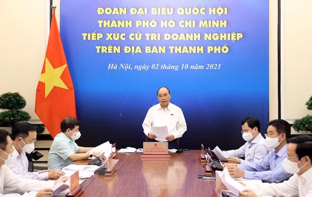 Chủ tịch nước Nguyễn Xuân Phúc phát biểu tại điểm cầu Hà Nội. (Ảnh: Thống Nhất/TTXVN)