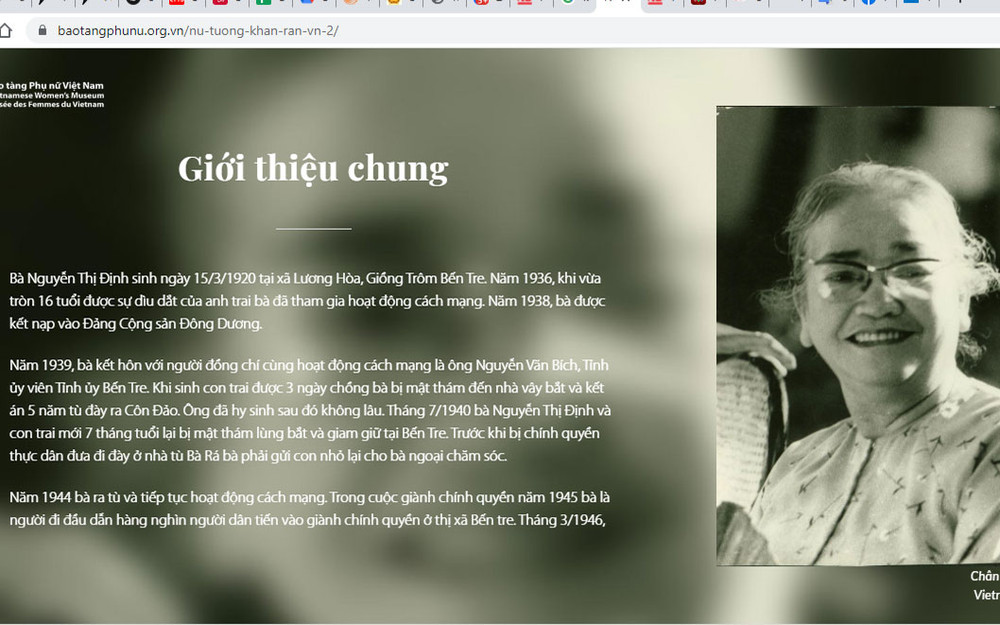 Trưng bày của Bảo tàng Phụ nữ Việt Nam về nữ Anh hùng Nguyễn Thị Định. (Ảnh: Bảo tàng Phụ nữ Việt Nam) Tham quan trực tuyến – Lối ra của Bảo tàng mùa Covid -0