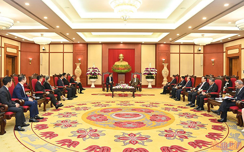 Quang cảnh buổi tiếp. Ảnh: ĐĂNG KHOA Tổng Bí thư đánh giá cao thành tựu hợp tác Việt Nam-Singapore -0