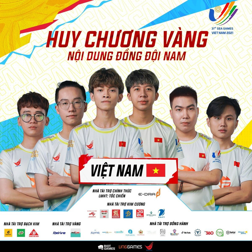 Đội tuyển Việt Nam giành tấm Huy chương Vàng lịch sử tại SEA Games 31 môn Liên minh huyền thoại - Tốc Chiến với thành tích bất bại không để thua bất cứ một ván đấu nào. (Ảnh: Liên Minh Huyền Thoại - Tốc Chiến Esports) SEA Games 31 ngày 15/5: Thể thao Việt Nam “bội thu” Huy chương Vàng -0