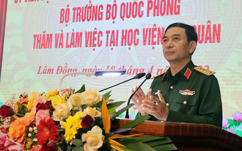 Đại tướng Phan Văn Giang phát biểu tại buổi làm việc với Học viện Lục quân. Đẩy mạnh chuyển đổi số trong giáo dục-đào tạo và các hoạt động của Học viện Lục quân -0