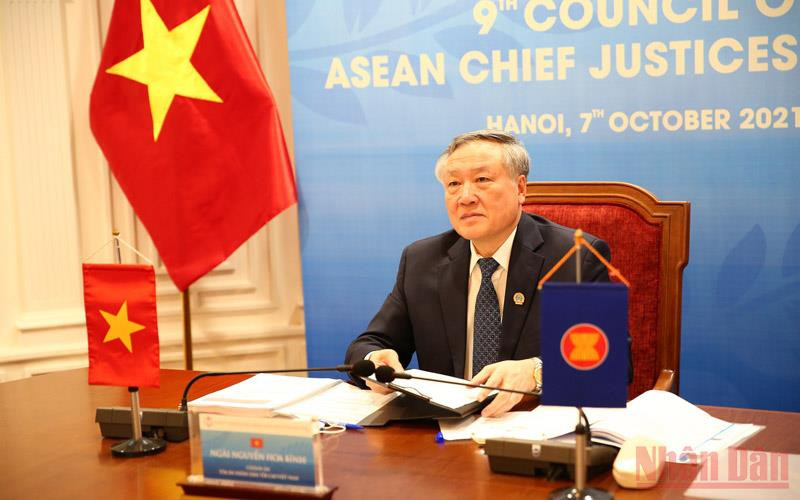 Chánh án Tòa án nhân dân tối cao Nguyễn Hòa Bình phát biểu tại phiên khai mạc CACJ lần thứ 9.