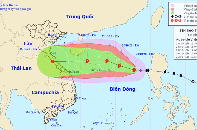 Vị trí và hướng di chuyển của bão số 8. (Nguồn: kttv.gov.vn)