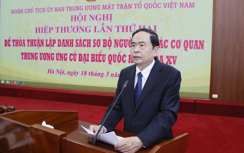 Đồng chí Trần Thanh Mẫn phát biểu tại hội nghị. Thông qua danh sách 205 người ở Trung ương được giới thiệu ứng cử đại biểu Quốc hội khóa XV -0