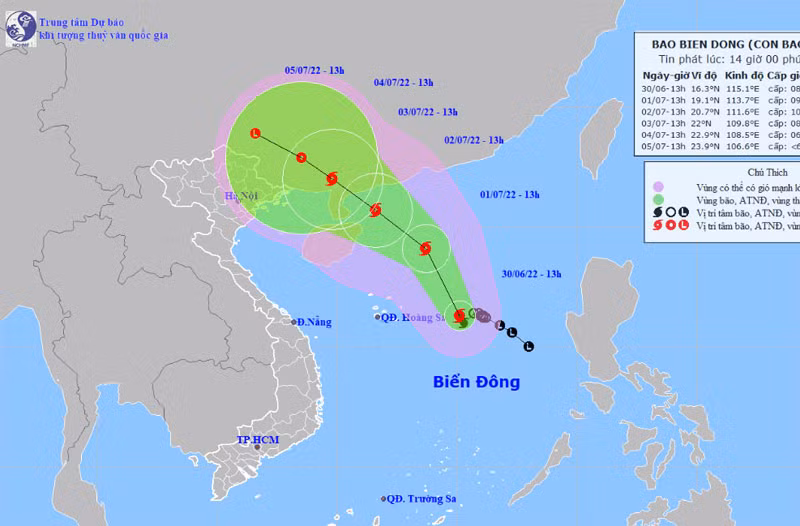 Vị trí và hướng di chuyển của bão số 1. (Nguồn: nchmf.gov.vn)