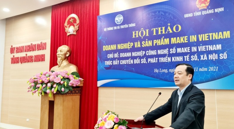 Thứ trưởng Thông tin và Truyền thông Phạm Đức Long phát biểu tại Hội thảo. Thúc đẩy chuyển đổi số, phát triển kinh tế số, xã hội số -0