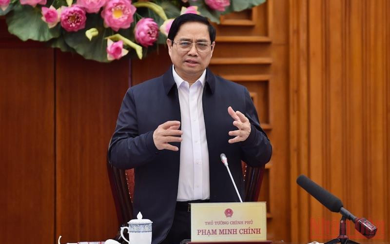 Thủ tướng Phạm Minh Chính, Trưởng Ban Chỉ đạo Quốc gia phòng, chống dịch Covid-19 phát biểu tại cuộc họp. (Ảnh: Trần Hải)