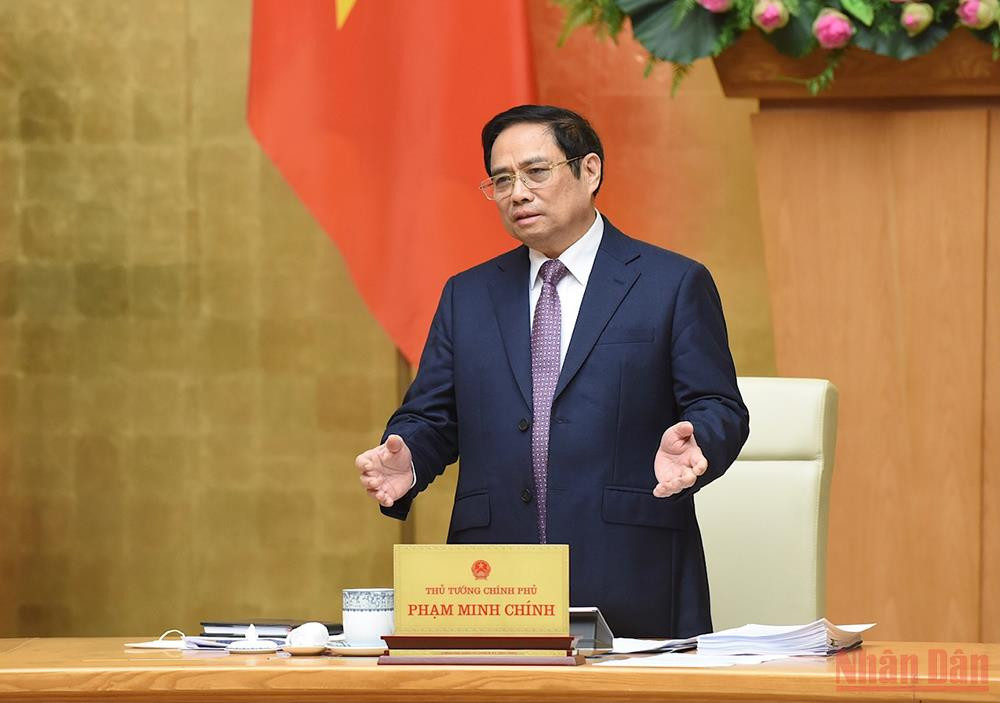 Thủ tướng Phạm Minh Chính phát biểu ý kiến tại phiên họp. (Ảnh: TRẦN HẢI) Chính phủ họp phiên thường kỳ tháng 3 -0