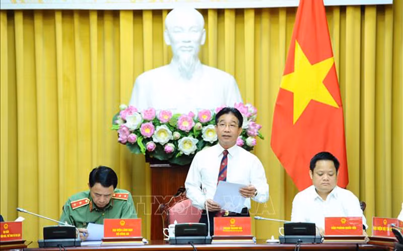 Phó Chủ nhiệm Văn phòng Chủ tịch nước Phạm Thanh Hà chủ trì cuộc họp. (Ảnh TTXVN)