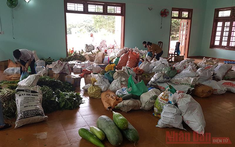Đồng bào huyện Nam Trà My gom góp thực phẩm tặng người dân vùng dịch. Đồng bào miền núi Quảng Nam chi viện hơn 30 tấn thực phẩm cho vùng dịch -0