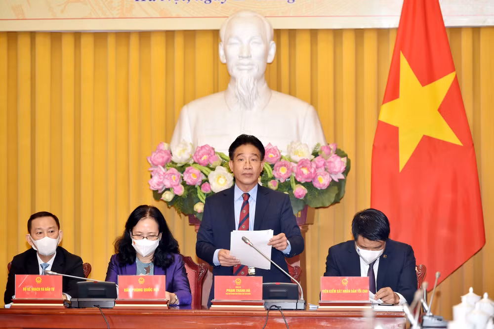 Phó Chủ nhiệm Văn phòng Chủ tịch nước Phạm Thanh Hà chủ trì cuộc họp báo. (Ảnh: VGP)