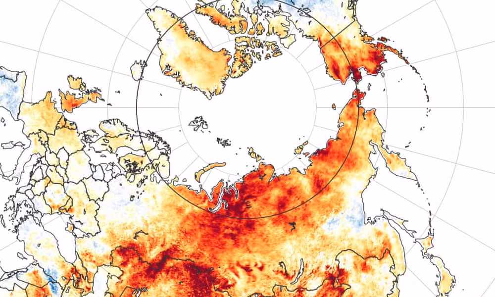 Bắc Cực và bắc Siberia có nhiệt độ trung bình đặc biệt khắc nghiệt vào năm 2020, với một khu vực rộng lớn cao hơn 3 độ C so với mức trung bình dài hạn. Ảnh: NASA / EPA.