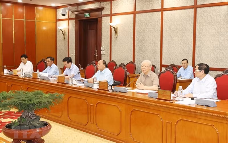 Tổng Bí thư Nguyễn Phú Trọng phát biểu kết luận cuộc họp. (Ảnh: Trí Dũng/TTXVN)