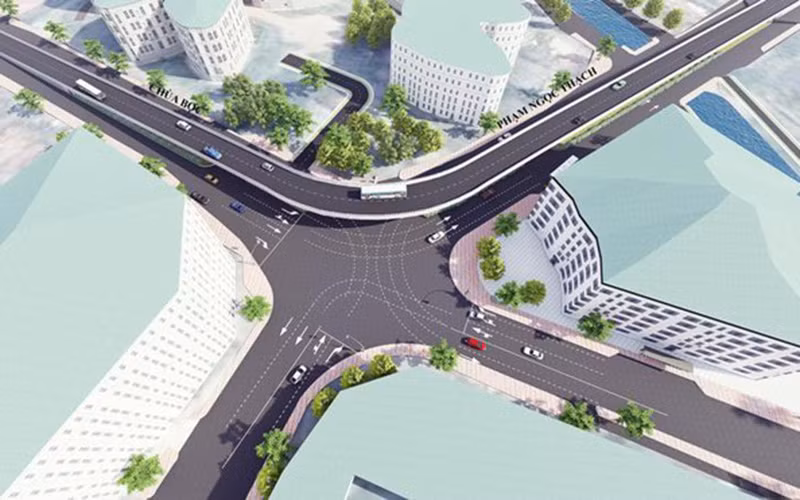 Phối cảnh cầu vượt chữ C tại nút giao Chùa Bộc - Phạm Ngọc Thạch.