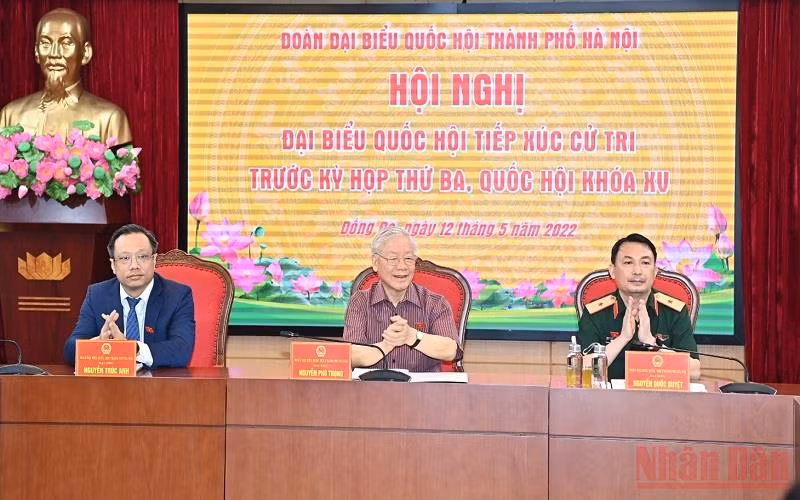 Tổng Bí thư Nguyễn Phú Trọng tiếp xúc cử tri đơn vị bầu cử số 1, thành phố Hà Nội trước kỳ họp thứ 3, Quốc hội khóa XV. 