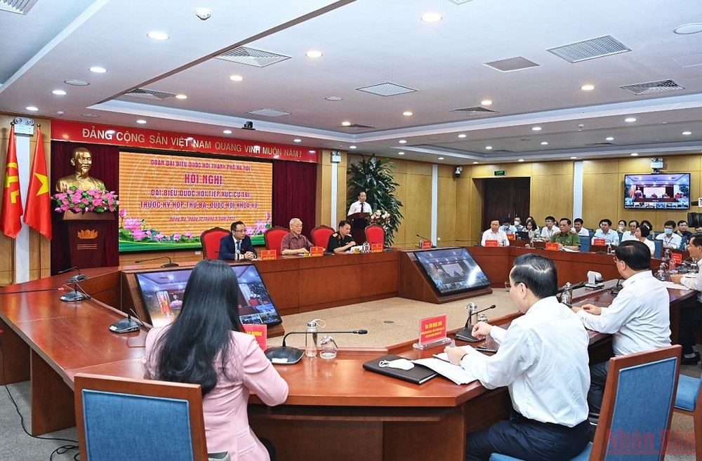 Quang cảnh buổi tiếp xúc cử tri đơn vị bầu cử số 1, thành phố Hà Nội trước kỳ họp thứ 3, Quốc hội khóa XV. Hình ảnh Tổng Bí thư Nguyễn Phú Trọng tiếp xúc cử tri Thành phố Hà Nội -0