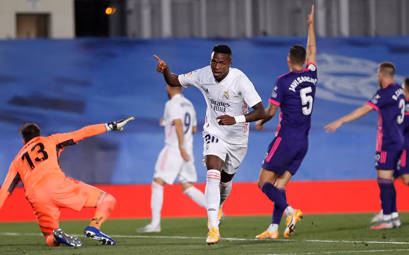 Vinicius ăn mừng bàn thắng duy nhất của trận đấu ở phút 65. (Ảnh: Real Madrid)