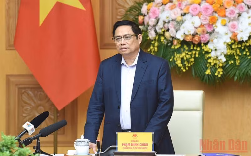 Thủ tướng Phạm Minh Chính phát biểu tại buổi làm việc. (Ảnh: TRẦN HẢI)