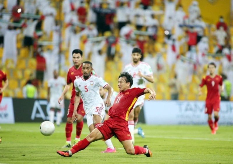 Cầu thủ Minh Vương ghi bàn vào lưới UAE tại vòng loại 2 World Cup 2022. (Ảnh: 24h.com.vn) Tập đoàn Hưng Thịnh thưởng hai tỷ đồng cho Đội tuyển Việt Nam vì thành tích xuất sắc tại vòng loại World Cup 2022 -0
