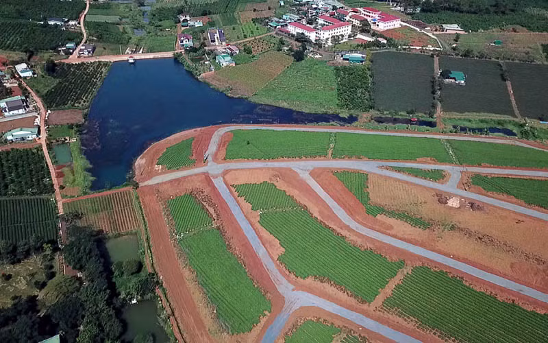 Một khu vực có dấu phân lô trên đất nông nghiệp tại TP Bảo Lộc. 