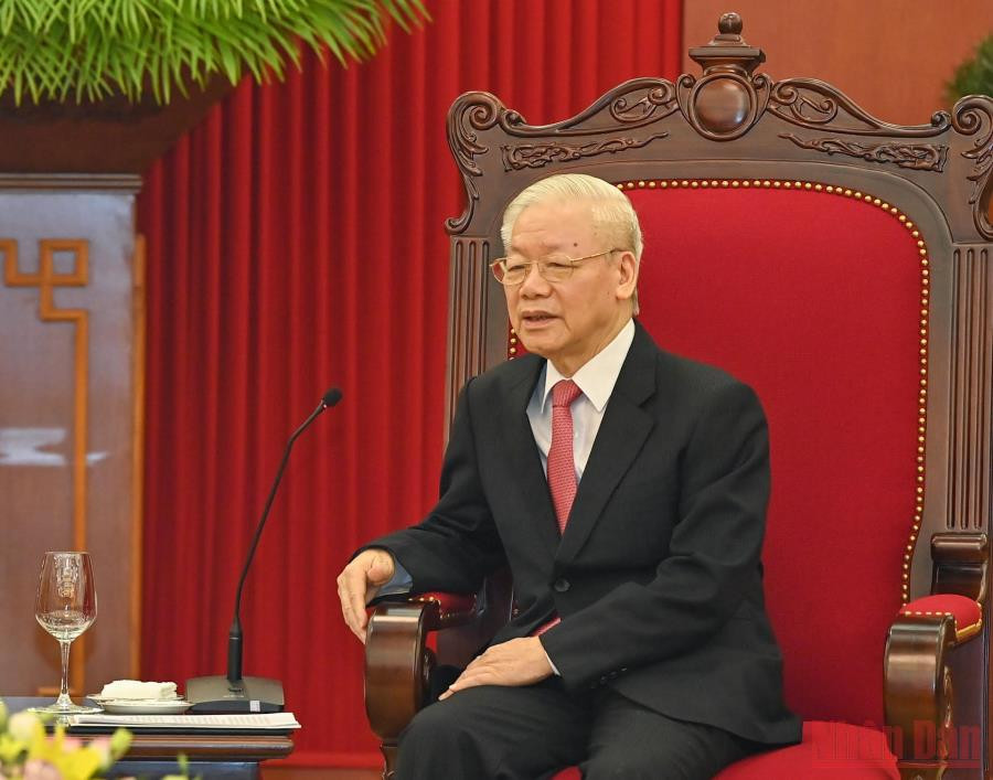 Tổng Bí thư Nguyễn Phú Trọng phát biểu tại buổi tiếp Chủ tịch Hạ viện Cộng hòa Ấn Độ Om Birla. Tổng Bí thư Nguyễn Phú Trọng tiếp Chủ tịch Hạ viện Cộng hoà Ấn Độ Om Birla -0